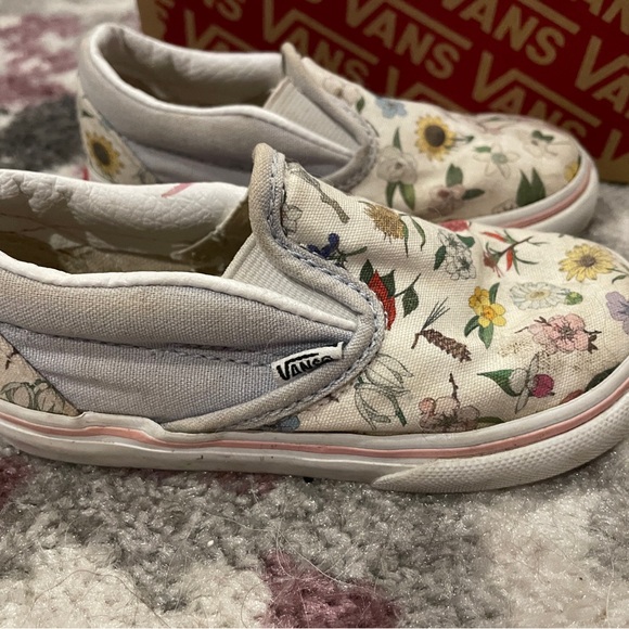 Custom toddler Vans Floral Canvas Slip-On Sneakers - Cream - Picture 1 of 5